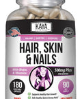 Kaya Naturals Hair Skin Nail Capsules BIOTIN Vitamin D Vitamin B-12 A Folic Acid Support Hair Support Vitamin Supplement