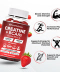 PureWellness Creatine and BCAA Gummies - 5000mg Creatine Monohydrate 1000mg BCAAs per Serving - Chewable Vegan Sugar Free Gummies Strawberry Flavour (1 Month Supply)