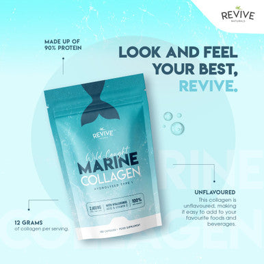 Revive Naturals Marine Collagen Capsules 2400mg with Hyaluronic Acid & Vitamin C 180 Capsules High Strength Collagen Supplements for Women & Men Premium Complex for Skin Joints Hair by Revive Naturals