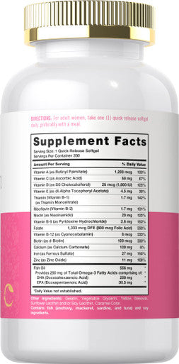 Carlyle Multivitamin For Women With Iron | 200 Softgel Capsules | Nutritional Support Supplement | Non-Gmo, Gluten Free
