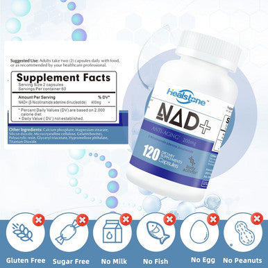 Nad+ Dietary Supplement 200Mg Capsules For Women And Men, Anti Aging, Dna Repair, Metabolic Activator, Energy And Brain Function, -Nicotinamide Adenine Dinucleotide, 60 Days Supply, 120Count