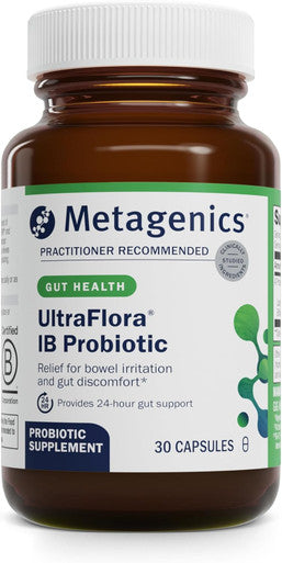 Metagenics UltraFlora IB - Relief for Occasional Intestinal Distress - Probiotics for Digestive Health - Anti-Bloat for Men & Women - 60 Billion CFU - Non-GMO Gluten- Vegetarian - 30 Capsules