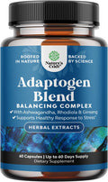 Natures Craft Herbal Adaptogen Mood Support Supplement - Calming Adaptogens Supplement for Stress & Cortisol Management with Ashwagandha Rhodiola Rosea & Maca Root - Vegan Non GMO & Daytime Friendly - 60ct