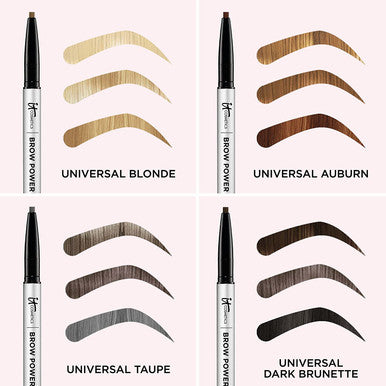 IT Cosmetics Brow Power Universal Taupe Universal Eyebrow Pencil Mimics the Look of Real Hair BudgeProof Formula With Biotin Saw Palmetto Antioxidants 0.0056 oz