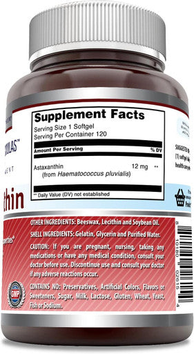 Amazing Nutrition Formulas Astaxanthin 12mg 120 Softgels Supplement | Non-GMO | Gluten