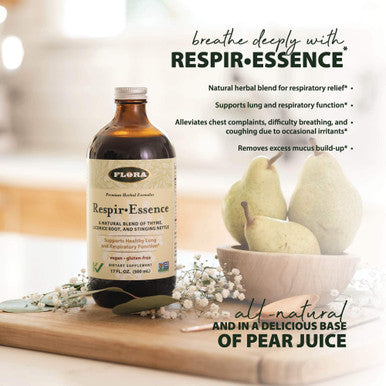 Flora RespirEssence Natural Lung Breath Aid Natural Blend of Thyme Licorice Root and Stinging Nettle Vegan and GlutenFree 17fl. oz. Glass Bottle