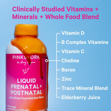 Pink Stork Liquid Prenatal Vitamins for Women - Organic Food Blend with 18 Vitamins for Pregnant and Postnatal Breastfeeding Moms - Morning Sickness Support Multivitamin - 32 Servings