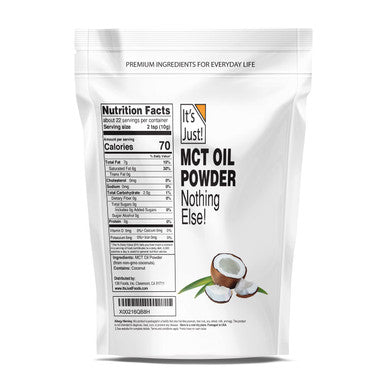 It's Just - MCT Oil Powder C8:C10 (60:40), 70% Fat, Non-Dairy, Keto Coffee Creamer, Non-GMO Coconuts, Unflavored, 8oz