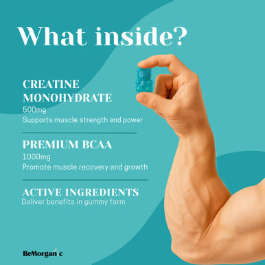 BeMorganic Premium Creatine Gummies - 5000mg Creatine Monohydrate with BCAAs - Muscle Recovery & Performance Support - Sugar-Free - 60 Count