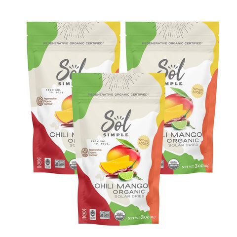 SOL SIMPLE Organic Dried Mango | 6oz Snack Pack (2 Bags Total) | One Ingredient | Vegan | Non-GMO | No Added Sugar | Fair Trade | Dried Fruit | Mango