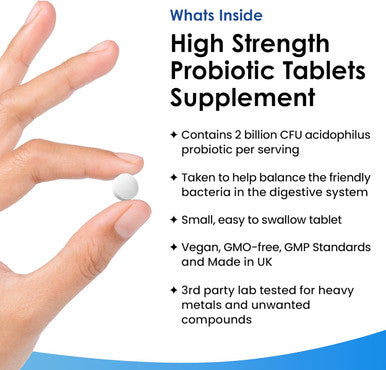 Lactobacillus Acidophilus Supplements 365 Tablets High Strength - Digestive & Gut Health Supplements Lactobacillus Live Cultures For Gut Health - Vegan, Gmo-, Gluten-, Gmp, Uk Made