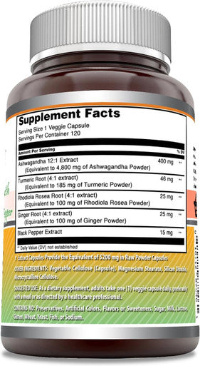 Amazing Nutrition Formulas Ashwagandha Supplement | 5200 Mg Per Serving | 120 Veggie Capsules | Non-GMO | Gluten- | Made in USA