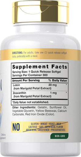 Carlyle Lutein and Zeaxanthin 20mg | 300 Softgels | Eye Health Vitamins | Non-GMO & Gluten Supplement