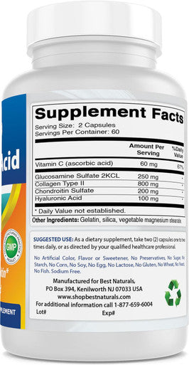 Best Naturals Hyaluronic Acid 100 mg 120 Capsules - Support Healthy Joints and Youthful Skin (859375002702)