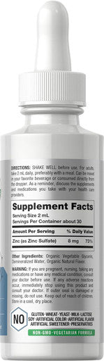 HorbAach Liquid Zinc Drops 2 Oz With Organic Glycerin Vegetarian, Non-Gmo, Gluten Supplement