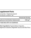 LongLifeNutri Hyaluronic Harmony: 100Mg Ha, 180 Vegetarian Capsules For Optimal Knee & Joint Care, Enhanced Skin Elasticity, And Youthful Glow