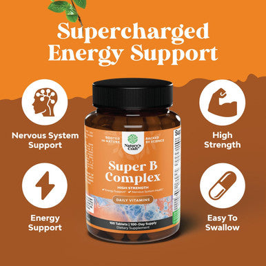Natures Craft Vitamin B Complex Adult Multivitamin - Super B Complex Vitamins for Immune Support Mood Boost and Memory Supplement for Brain Support - Natural Energy Supplement with Active B Complex Vitamins