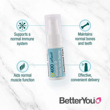 BetterYou Vitamin D3 Spray for Infants, 400 IU Strength per Spray, 0.50 Fl Ounce (100 Sprays)