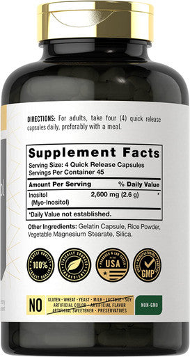 Carlyle Myo-Inositol 2600mg | 180 Capsules | High Potency Supplement | Non-GMO, Gluten Free