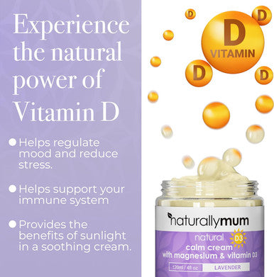 Naturallymum NaturallyMum - Calm Cream with Magnesium and Vitamin D3 [120ml] - Magnesium and Vitamin D Lotion - Magnesium D3 Cream - Calming Cream Magnesium and Vitamin D - Turmeric & Arnica Cream - Lavender