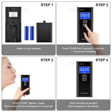Amzeth Professional Breathalyzer Alcohol Tester: High-Accuracy Digital Lcd Display Bac Alarm 10 Mouthpieces 50 Record Memory Portable For Home & Party (Black With 10 Mouthpieces)