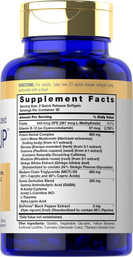 Carlyle Brain Up Supplement 60 Softgels With L-Theanine Bacopa & B-12 Non-Gmo Gluten Free