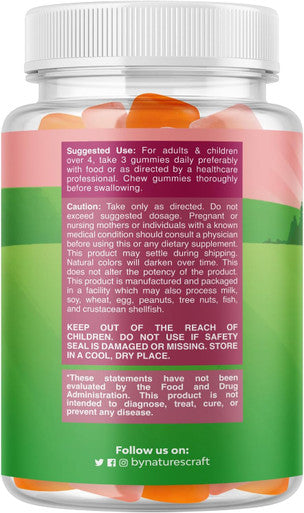 Natures Craft Kids Fiber Gummy Prebiotics Supplement - Soluble Fiber Gummies for Kids for Easing Constipation and Supporting Digestive Health Kids Fiber Gummies Immune System Booster Delicious Gummy Vitamins