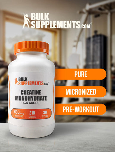 Bulksupplements.Com Creatine Monohydrate Capsules - Micronized Creatine Monohydrate, Creatine Pills - 7 Creatine Capsules Per Serving, 5000Mg, Gluten Free, 210 Capsules (Pack Of 1)
