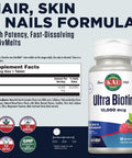 KAL Ultra Biotin 10000mcg Biotin Hair Supplement for Women and Men High Potency Vitamin B7 Healthy Hair Skin and Nails Cellular Energy Support Natural Berry Flavor 60 Micro Tablets