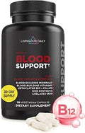 Livingood Daily Iron Supplement for Women and Men Blood Support Formula with Chelated Iron Methylated B12 Vitamin C Zinc and Folate Vegan Non GMO Gluten Allergen 30 Capsules