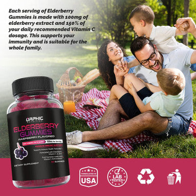 Orphic Nutrition Elderberry Gummies With Vitamin C And Zinc - 60 Count - Immune Support Supplement For Men, Women And Kids - Elderberry Vitamins Made With Vitamin C - 100Mg Of Elderberry