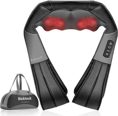 Nekteck Shiatsu Neck And Back Massager With Soothing Heat, Electric Deep Tissue 3D Kneading Massage Pillow For Shoulder, Leg, Body Muscle Pain Relief, Home, Office, And Car Use