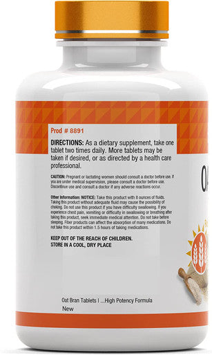 Oat Bran Tablets | 100 Tablets x 1,000 MG per Tablet | Oat Fiber Tablets | Soluble & Dietary Fiber Supplement | Supports Digestive Health * | High Potency Formula