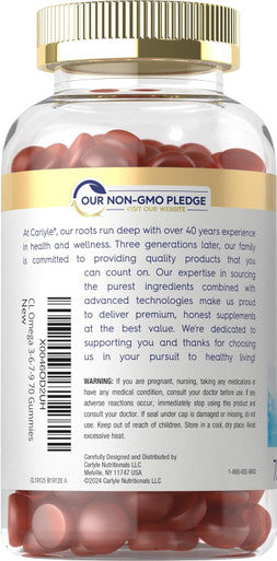 Carlyle Omega 3 6 7 9 Gummies | 70 Count | Vegan Plant Sourced Supplement | Peach Flavor