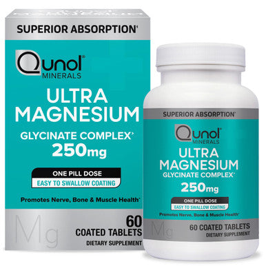 Qunol Magnesium Glycinate Complex Gentle on Stomach 250mg One Pill Dose Superior-Absorption Magnesium Nerve Bone and Muscle Health Supplement 60 Count