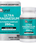Qunol Magnesium Glycinate Complex Gentle on Stomach 250mg One Pill Dose SuperiorAbsorption Magnesium Nerve Bone and Muscle Health Supplement 60 Count (Pack of 1)