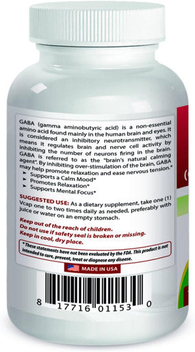 Best Naturals GABA Supplement 750mg 180 Veggie Capsules Naturals Sleep Aid