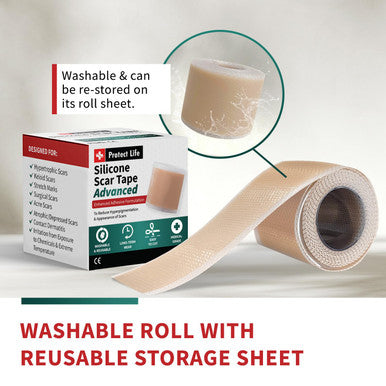 Medical Grade Silicone Scar Tape Advanced Adhesive Formulation (1.6" X 118") Scar Removal Away Strips For Surgical Scars, Silicone Tape & Keloid Scar Treatment, Reusable Silicone Scar Sheets
