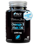 Omega 3 Fish Oil 2000mg per Serving - 180 Softgel Capsules - Premium Double Strength 660mg EPA & 440mg per Serving - 3 Month Supply - Sustainably Sourced - with Vitamin E - Nu U Nutrition