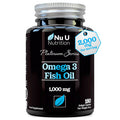 Omega 3 Fish Oil 2000mg per Serving - 180 Softgel Capsules - Premium Double Strength 660mg EPA & 440mg per Serving - 3 Month Supply - Sustainably Sourced - with Vitamin E - Nu U Nutrition