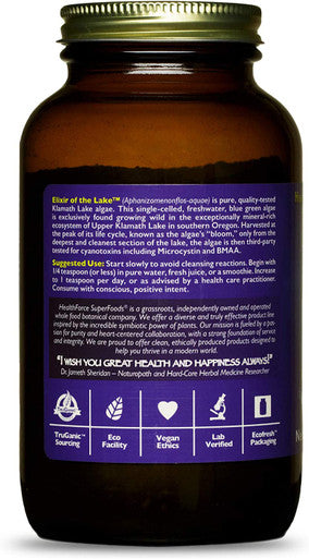 HealthForce SuperFoods Elixir of The Lake Powder - 150 Grams - Klamath Lake Blue Green Algae Supplement - Supports Endorphin Production & Mood - Organic, Vegan, Gluten Free - 75 Servings