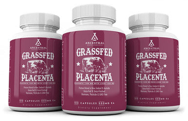 Ancestral Supplements Grass Fed Placenta (with Liver) After Birth, Nursing, Menopause & Dry Skin Support (180 Capsules)