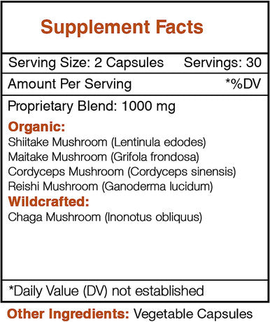 Secrets of the Tribe - Mushrooms Blend, Immune Support Formula, Herbal Supplement Blend (60 Capsules)