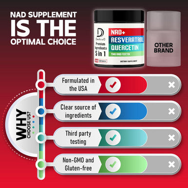 DEDICAD Nad+ Supplement 500Mg - Pure Nad Supplement - Combined To Fisetin, Tmg, Resveratrol And Quercetin - Energy And Dna Repair, Aging Defense, Brain Function - 60 Capsules