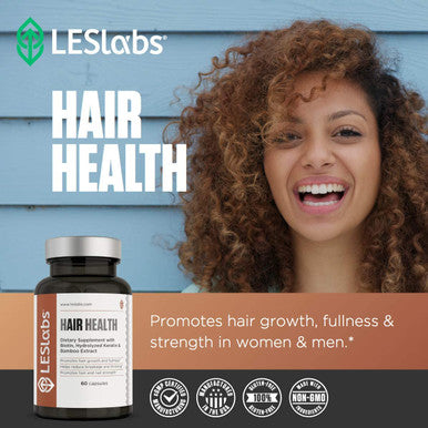 LES Labs Hair Health Hair Growth Supplement Improved Thickness Strength Fullness Keratin Biotin Pumpkin Seed MSM 60 Capsules