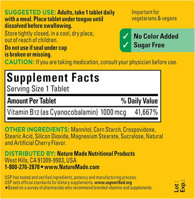 Nature Made B 12 1000 mcg Micro Lozenges Cherry Flavor 50 ea