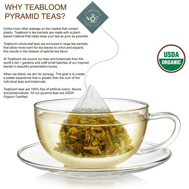 Teabloom Organic Black Forest Pyramid Tea Presentation Box 12 Assorted Black Tea Blends USDA Organic Whole-Leaf Pyramid Tea Sachets