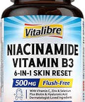 Niacinamide Vitamin B3 Niacin 500mg No Flush Niacin Supplement 6in1 Skin Reset Formula w/VC Zinc Selenium Biotin Hyaluronic Acid for Acne Breakouts Skin Energy Non GMO 60 Vegan Caps