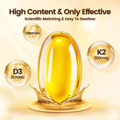 VivoNu Vitamin D3 K2 10000 IU with MK7-300 Virgin Coconut Oil Softgels, 2 in 1 Vitamins D and K Complex Vitamina D3 con K2 Supports Calcium Absorption Bone Immune and Heart Health Easy to Swallow
