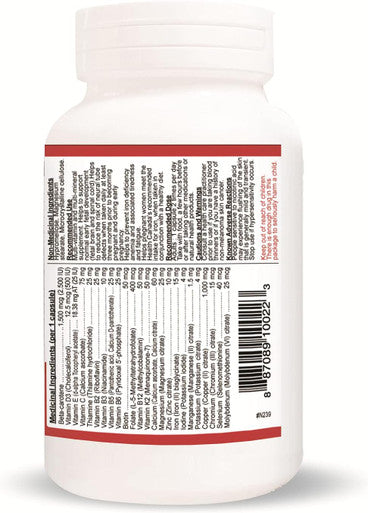 Nutridom Multivitamin Prenatal with Iron & Folate, 60 Vegan capsules, One a day, Made In Canada